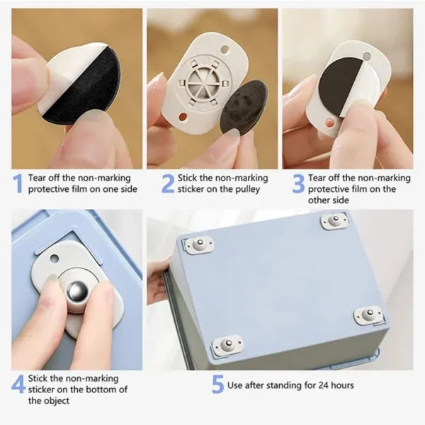 4-Piece Mini Swivel Furniture Wheels – Self-Adhesive Stainless Steel Casters with 360° Rotation