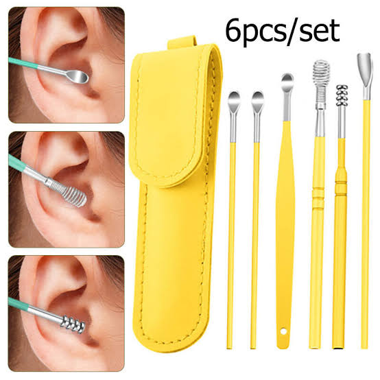 6-Piece Stainless Steel Ear Wax Cleaning Kit β Spiral Spring Picks, Curettes & Storage Bag