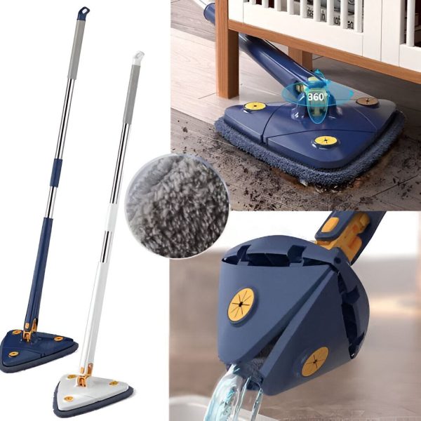 Extendable Triangle Mop 360° Twist-Squeeze Wringing – Telescopic Wet/Dry Cleaning Tool