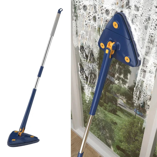 Extendable Triangle Mop 360° Twist-Squeeze Wringing – Telescopic Wet/Dry Cleaning Tool