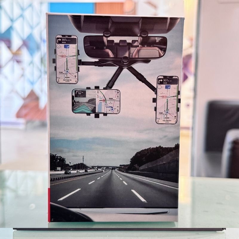 360° Rotatable & Retractable Rearview Mirror Phone Holder – Clip-On, Hands-Free