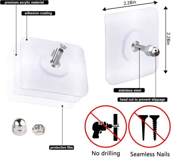 10-Heavy Duty Self Adhesive Wall Hooks & Screws – No Drill, Reusable, Damage-Free Hanging Solution