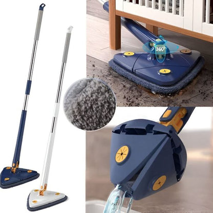 Extendable Triangle Mop 360° Twist-Squeeze Wringing – Telescopic Wet/Dry Cleaning Tool