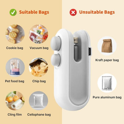 Mini 2-in-1 USB Rechargeable Heat Sealing Machine with Cutter – Portable Snack & Food Bag Sealer