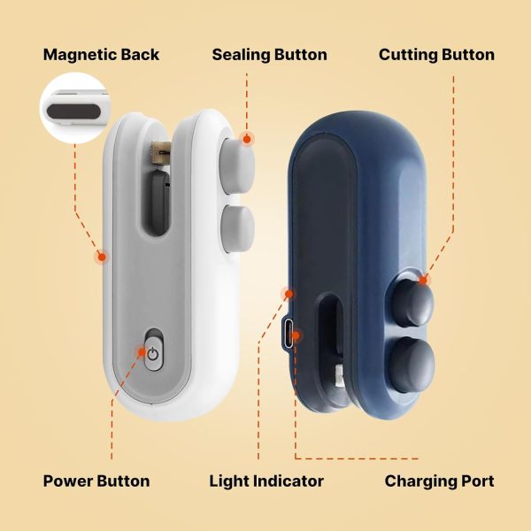 Mini 2-in-1 USB Rechargeable Heat Sealing Machine with Cutter – Portable Snack & Food Bag Sealer