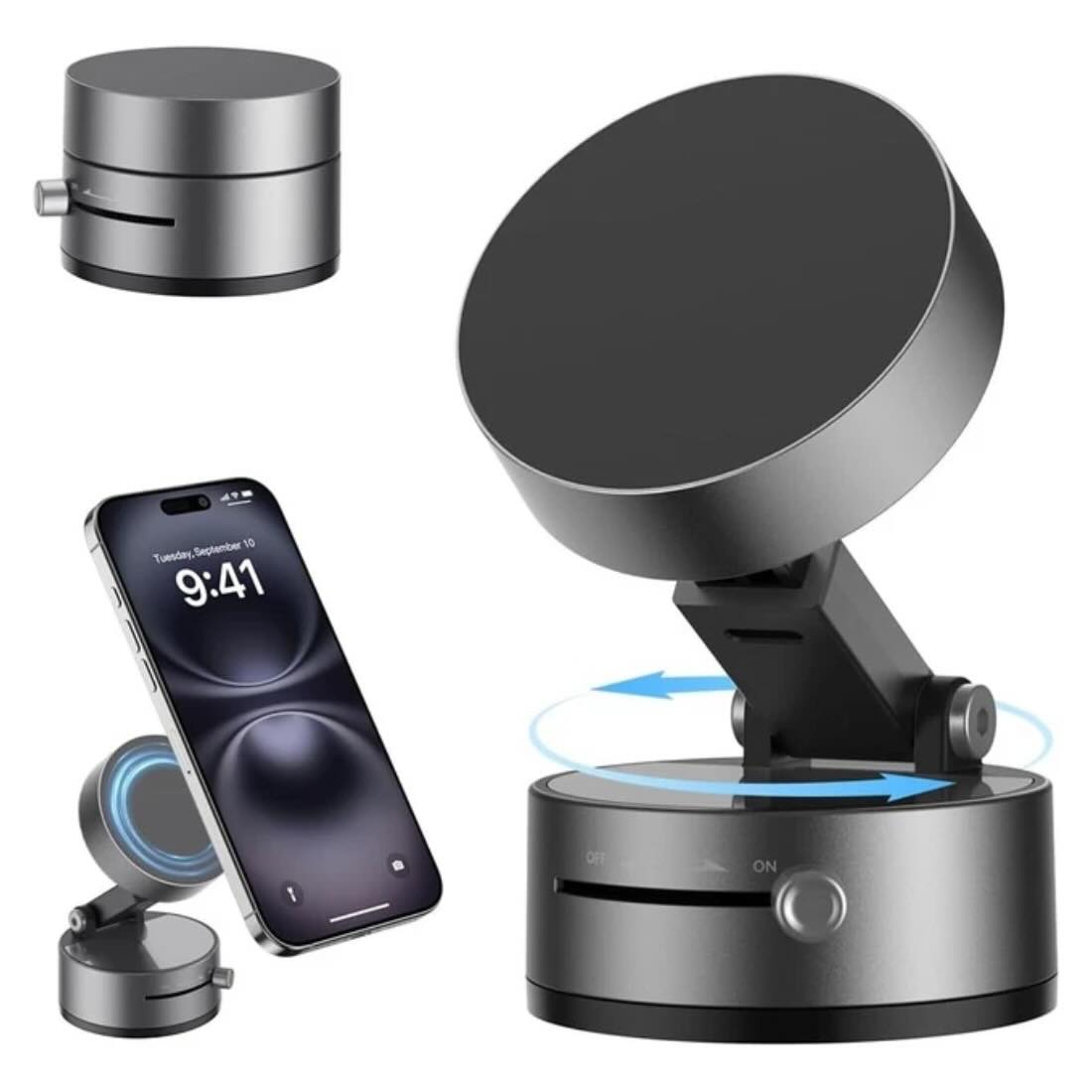 Magnetic Wireless Phone Holder with Vacuum Suction Cup – Strong Grip & Foldable Design