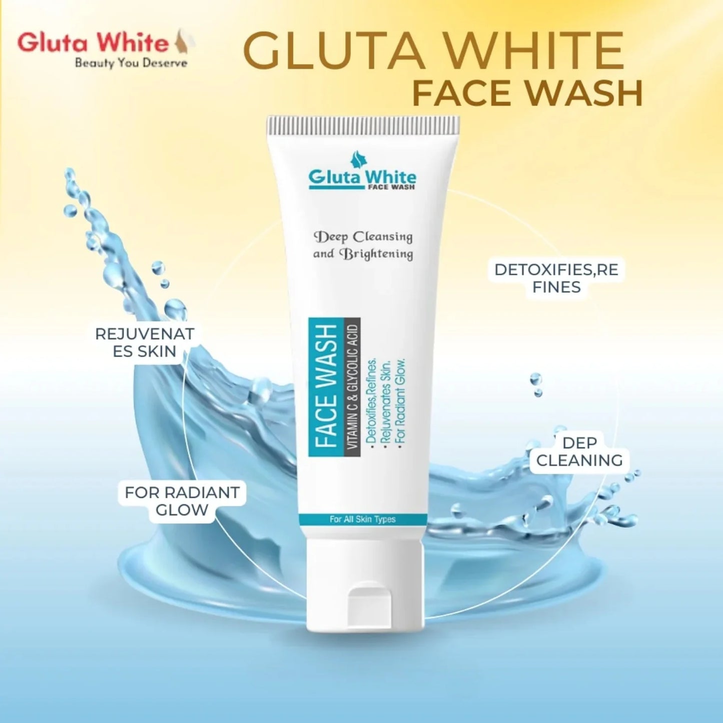 Gluta White Face Wash – Deep Cleansing • Brightening • Oil Control • Gentle Daily Cleanser