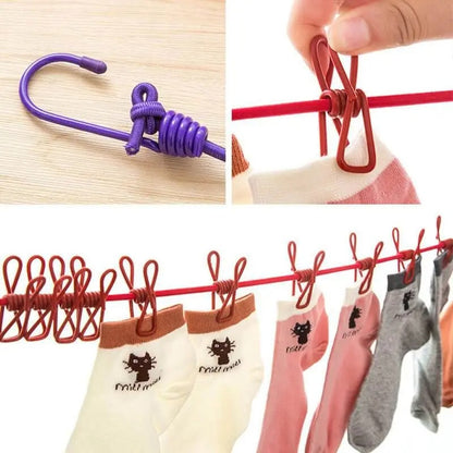 Portable Drying Rope with 12 Clips & 2 Hooks – Travel & Home Clothesline