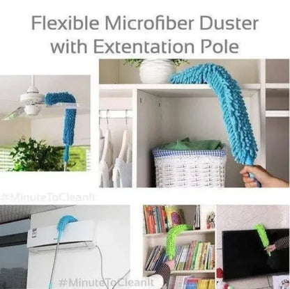 Flexible Microfiber Duster with Telescopic Stainless Steel Handle – Bendable Head for Fan & Home Cleaning