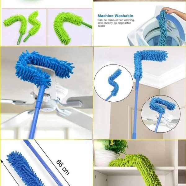 Flexible Microfiber Duster with Telescopic Stainless Steel Handle – Bendable Head for Fan & Home Cleaning