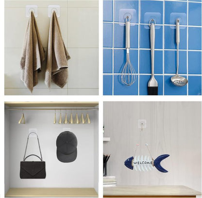 10-Heavy Duty Self Adhesive Wall Hooks & Screws – No Drill, Reusable, Damage-Free Hanging Solution