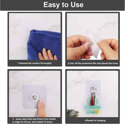 10-Heavy Duty Self Adhesive Wall Hooks & Screws – No Drill, Reusable, Damage-Free Hanging Solution